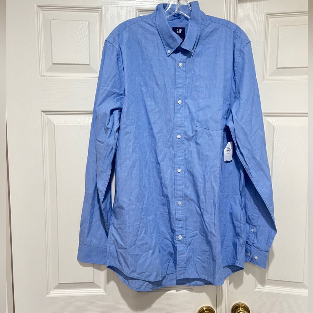 Gap Mens Size Large Tall Blue Button Down Cotton Dress Shirt Business Casual New